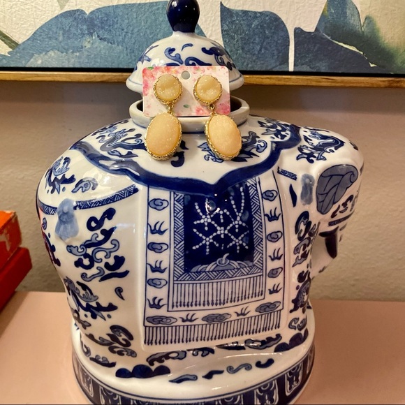 NWT Druzy Stone Earrings - Peach OR Burgundy OR Navy + Ivory Teardrop Studs - Picture 5 of 12